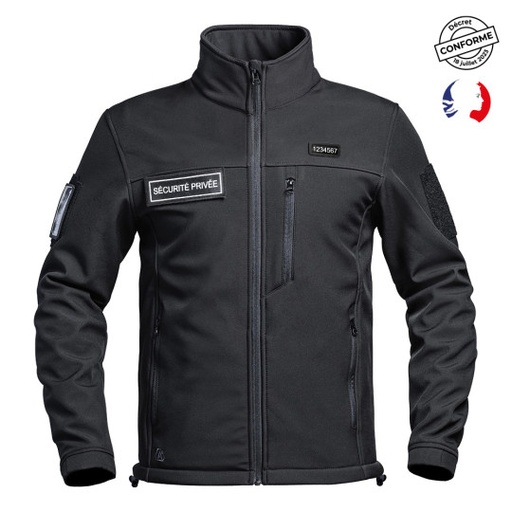 Veste Softshell SÉCU-ONE flap Sécurité Privée noir - A10